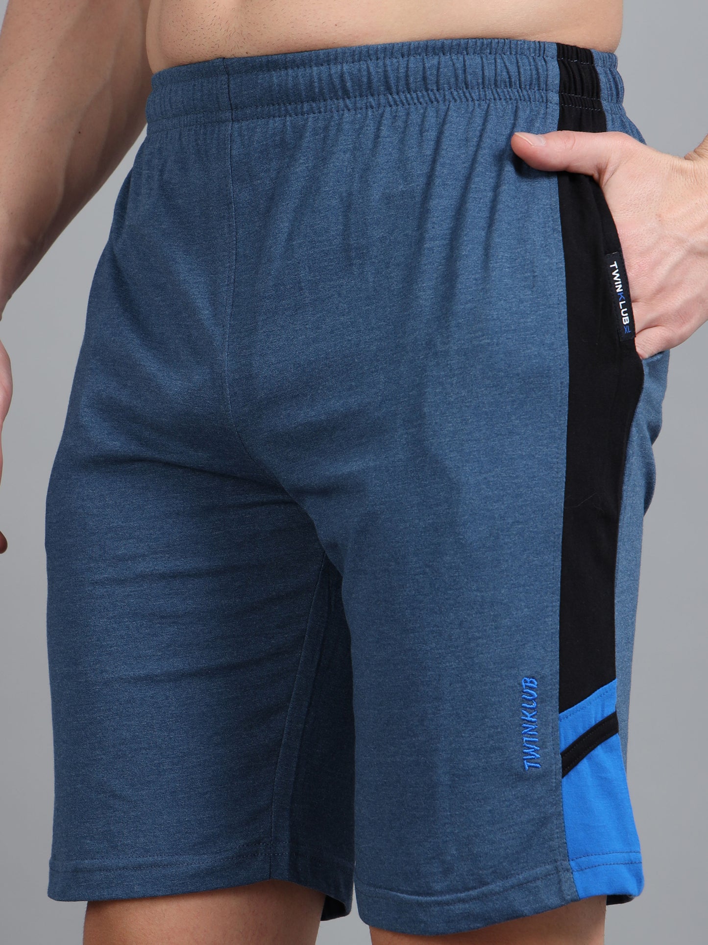 Bio Washed Cut n Sew Men's Shorts BLUE MELANGE & ROYAL TK739