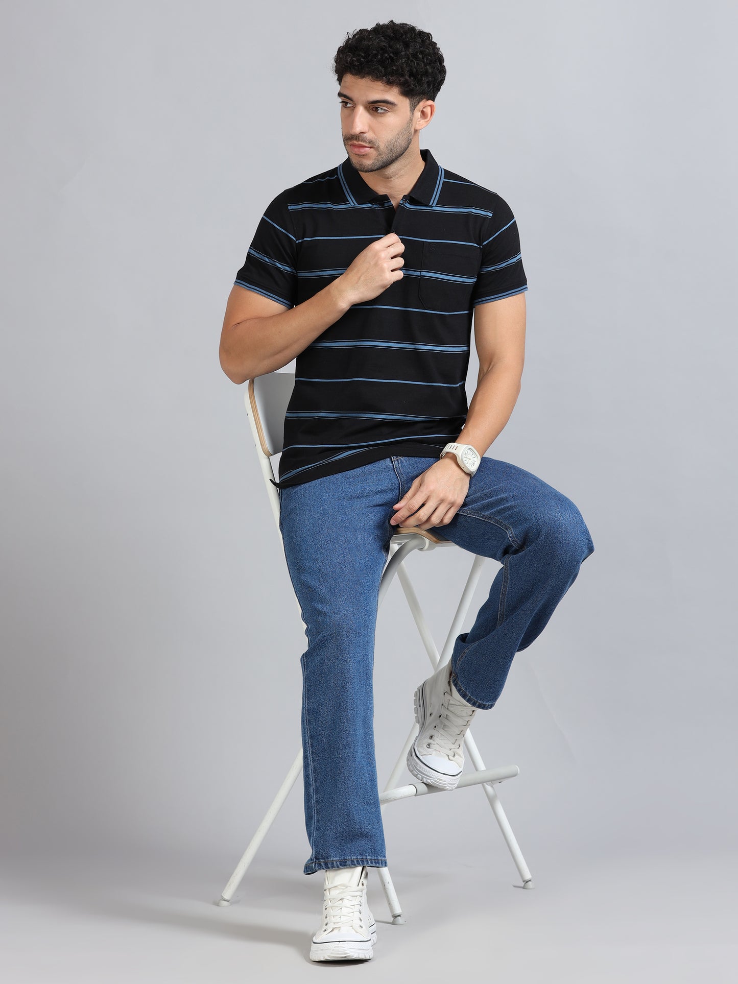 Mens Premium STRIPER POLO - BLACK TK737