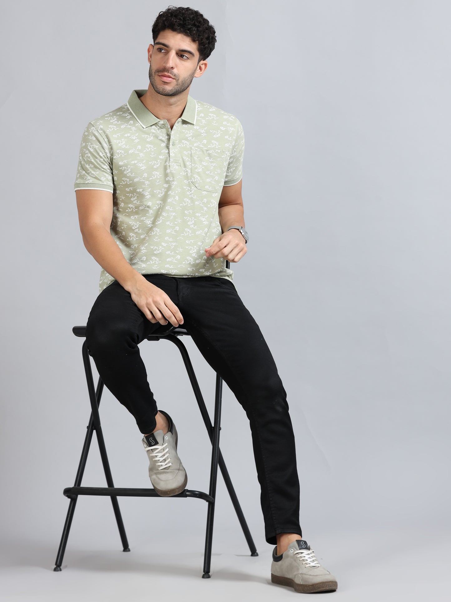 Mens Premium AOP Polo Tees - PISTACHIO TK736