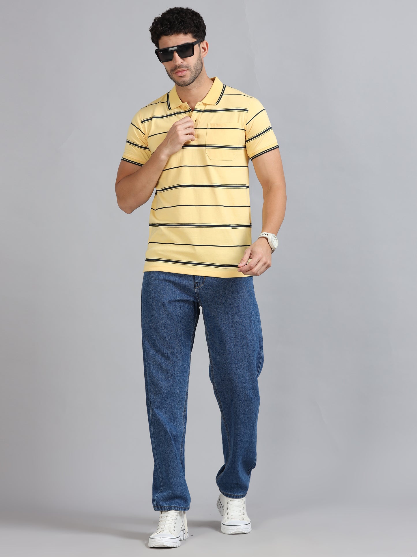 Mens Premium STRIPER POLO - BUTTER YELLOW TK737