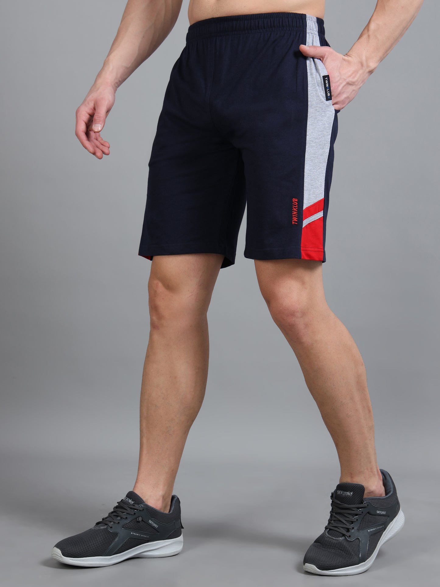Bio Washed Cut n Sew Men's Shorts DK.NAVY & RED TK739
