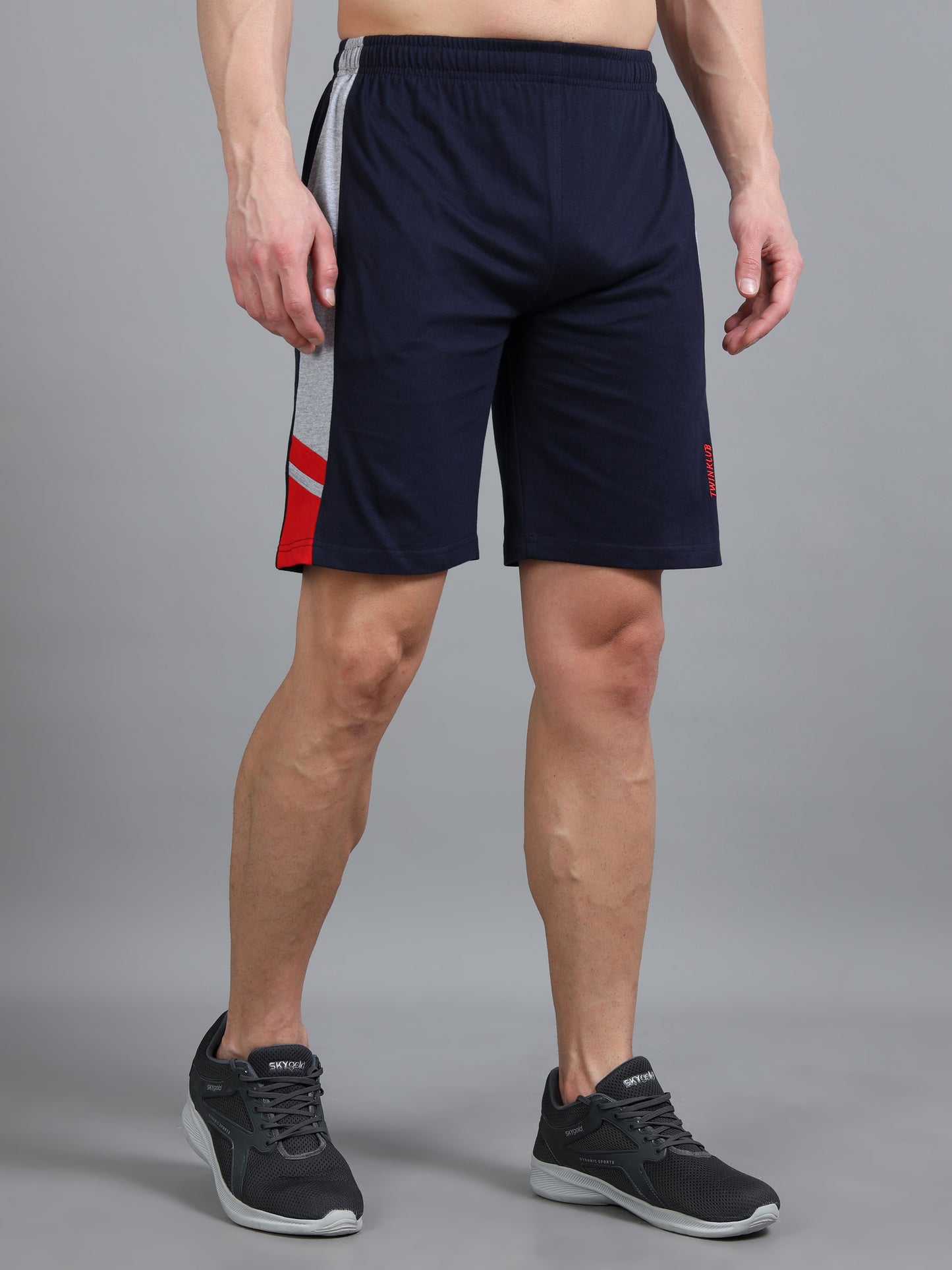 Bio Washed Cut n Sew Men's Shorts DK.NAVY & RED TK739