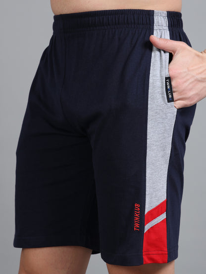 Bio Washed Cut n Sew Men's Shorts DK.NAVY & RED TK739