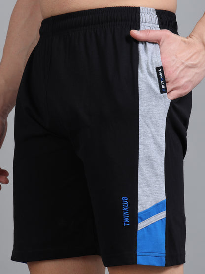 Bio Washed Cut n Sew Men's Shorts BLACK & ROYAL TK739