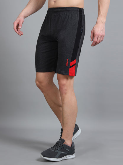 Bio Washed Cut n Sew Men's Shorts CHARCOAL & RED TK739