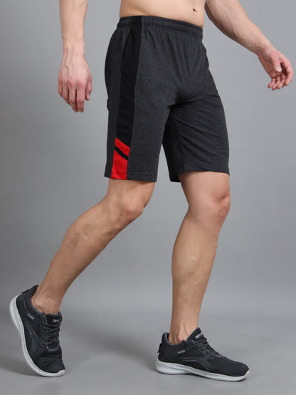 Bio Washed Cut n Sew Men's Shorts CHARCOAL & RED TK739