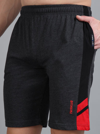 Bio Washed Cut n Sew Men's Shorts CHARCOAL & RED TK739