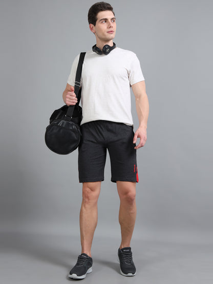 Bio Washed Cut n Sew Men's Shorts CHARCOAL & RED TK739