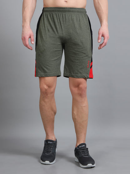 Bio Washed Cut n Sew Men's Shorts OLIVE MELANGE & RED TK739