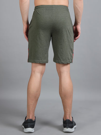 Bio Washed Cut n Sew Men's Shorts OLIVE MELANGE & RED TK739
