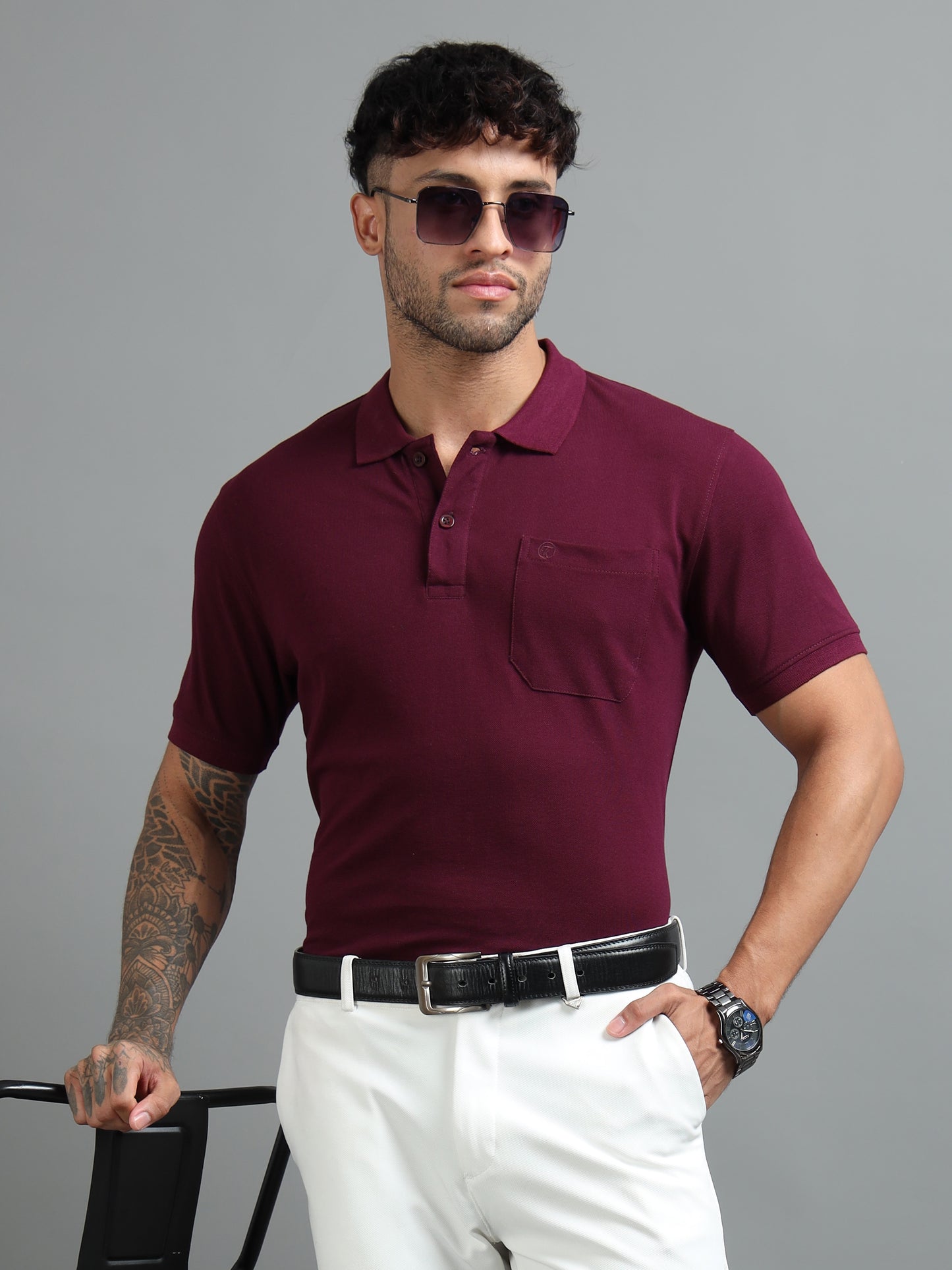 Mens Executive Cotton Polos with Pocket Emberwood Wine Polo T-shirt TK707