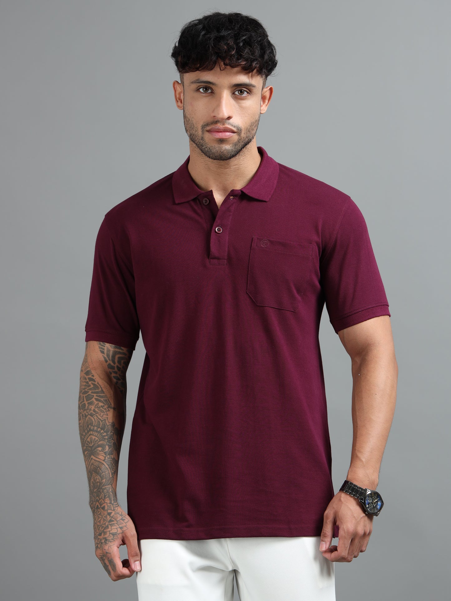 Mens Executive Cotton Polos with Pocket Emberwood Wine Polo T-shirt TK707