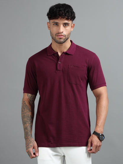 Mens Executive Cotton Polos with Pocket Emberwood Wine Polo T-shirt TK707