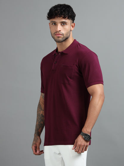 Mens Executive Cotton Polos with Pocket Emberwood Wine Polo T-shirt TK707