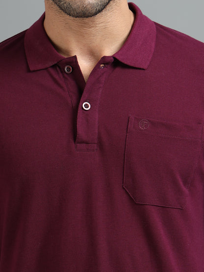 Mens Executive Cotton Polos with Pocket Emberwood Wine Polo T-shirt TK707