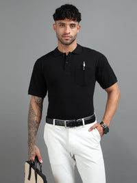 Mens Executive Cotton Polos with Pocket Raven Black Polo T-shirt TK707