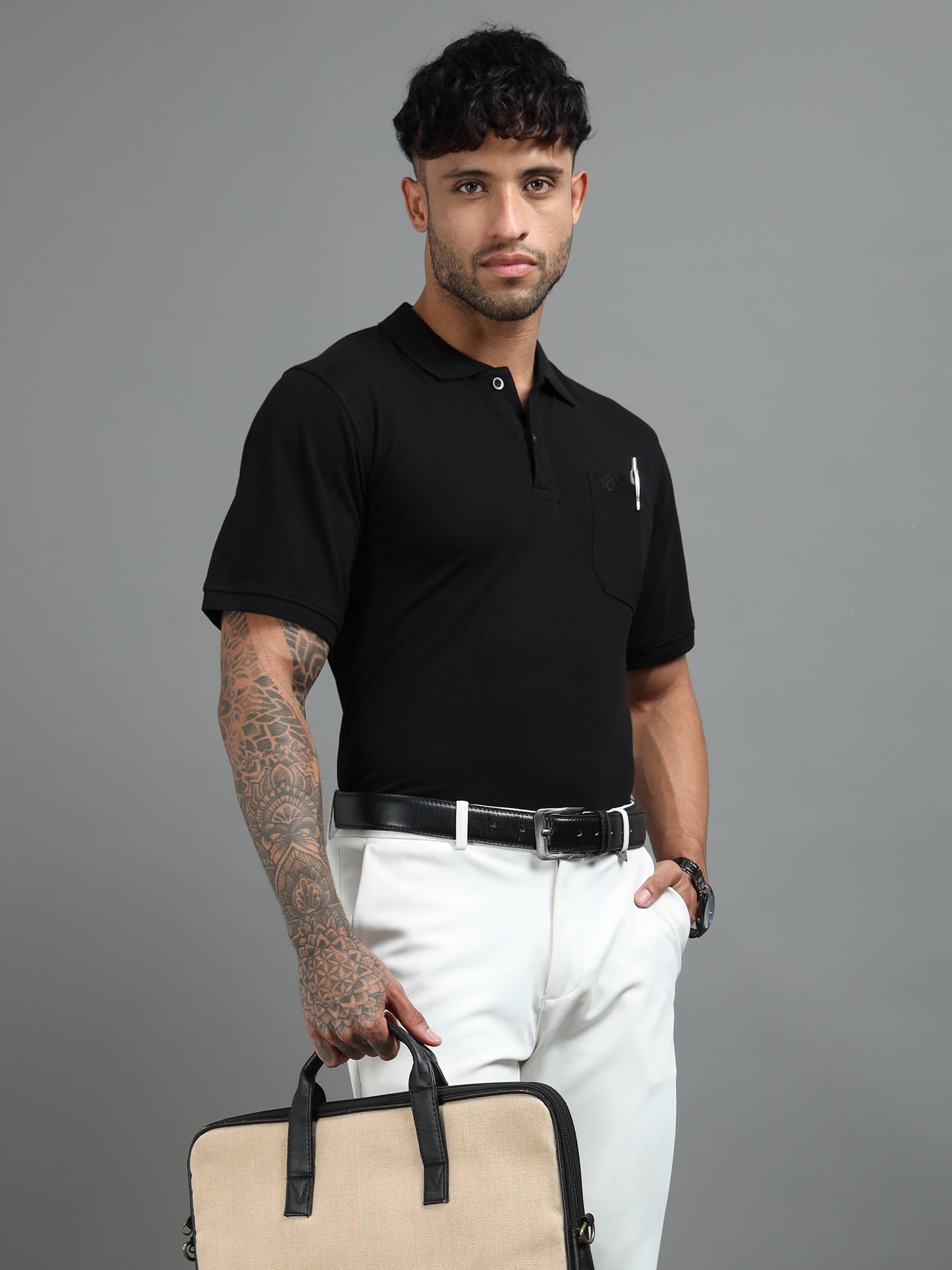 Mens Executive Cotton Polos with Pocket Raven Black Polo T-shirt TK707