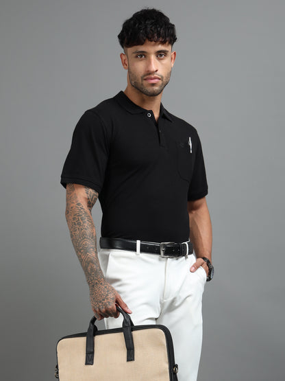 Mens Executive Cotton Polos with Pocket Raven Black Polo T-shirt TK707
