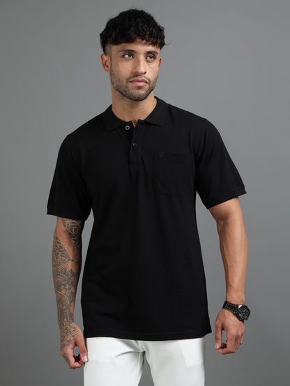 Mens Executive Cotton Polos with Pocket Raven Black Polo T-shirt TK707