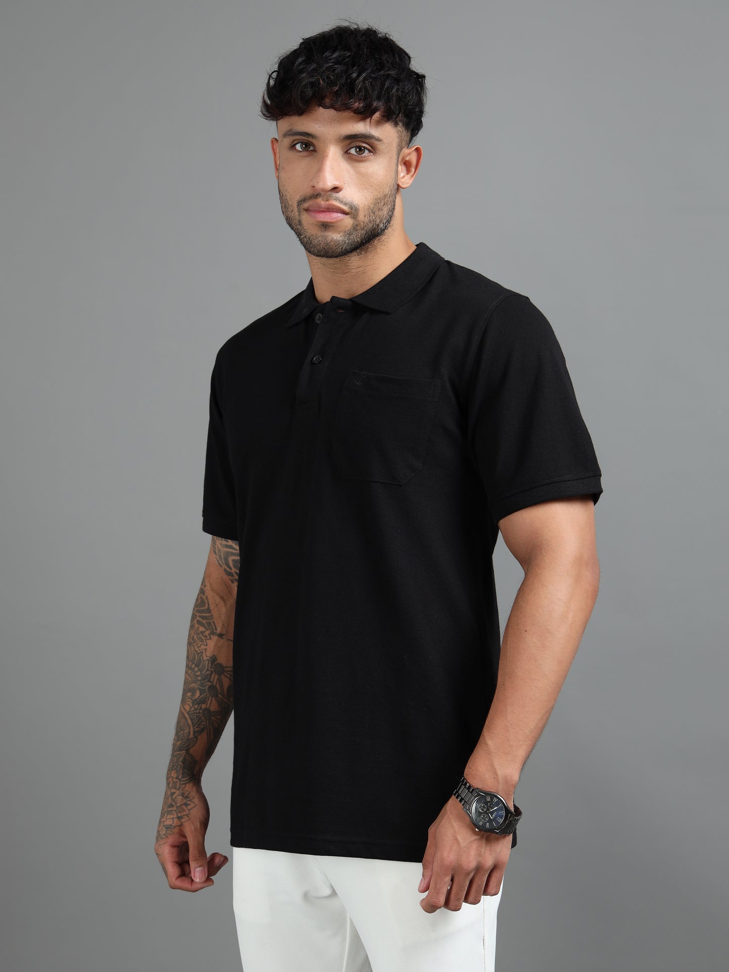 Mens Executive Cotton Polos with Pocket Raven Black Polo T-shirt TK707