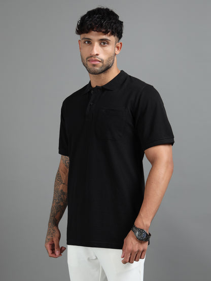 Mens Executive Cotton Polos with Pocket Raven Black Polo T-shirt TK707