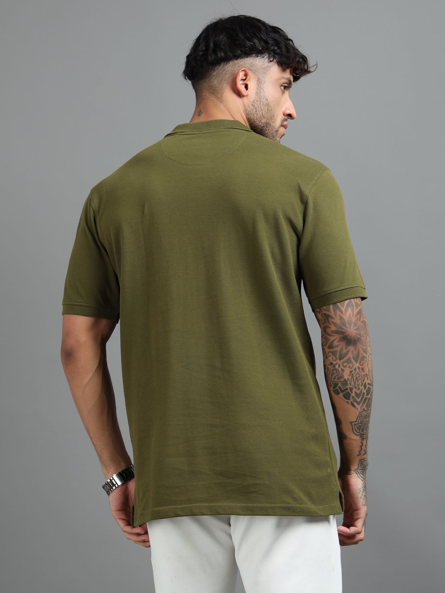 Mens Executive Cotton Polos with Pocket Army green Polo T-shirt TK707