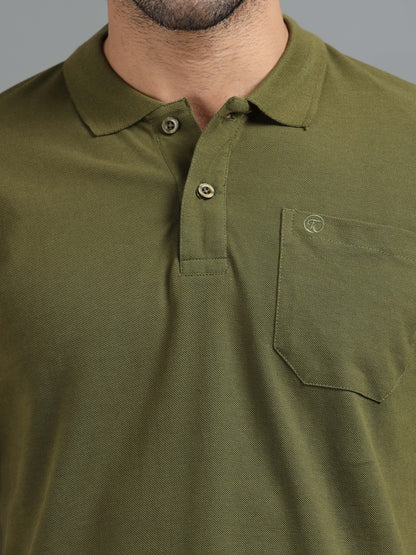 Mens Executive Cotton Polos with Pocket Army green Polo T-shirt TK707