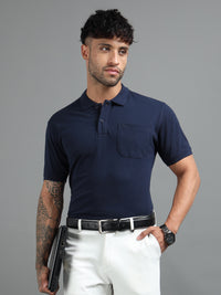 Mens Executive Cotton Polos with Pocket Oxford Navy Polo T-shirt TK707