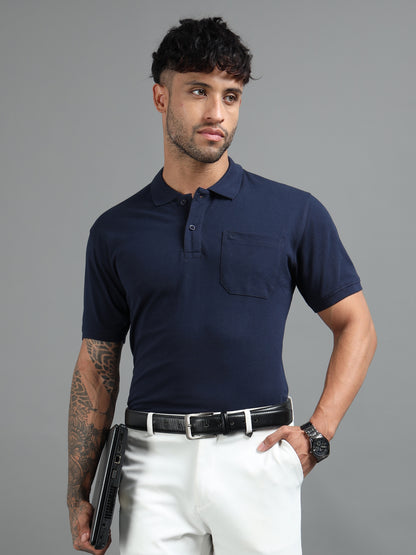 Mens Executive Cotton Polos with Pocket Oxford Navy Polo T-shirt TK707