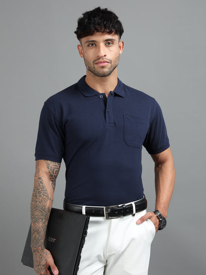 Mens Executive Cotton Polos with Pocket Oxford Navy Polo T-shirt TK707
