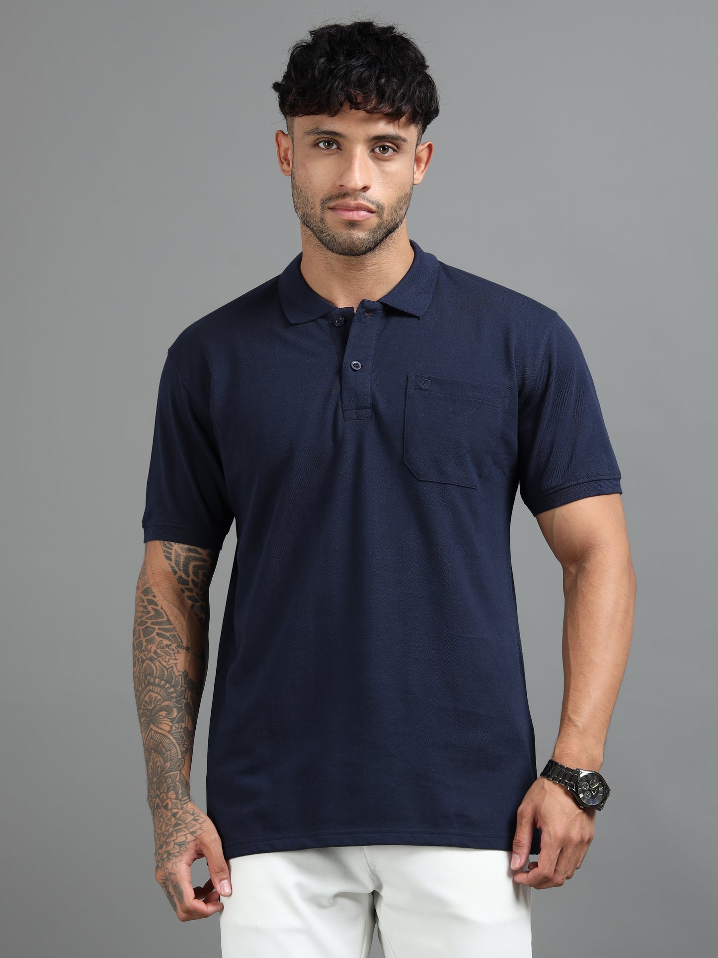 Mens Executive Cotton Polos with Pocket Oxford Navy Polo T-shirt TK707