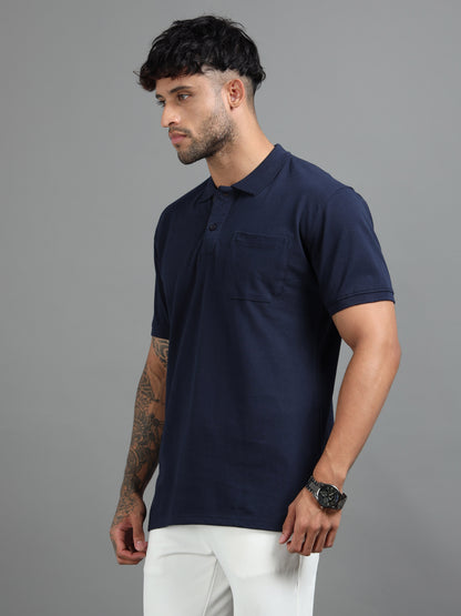 Mens Executive Cotton Polos with Pocket Oxford Navy Polo T-shirt TK707