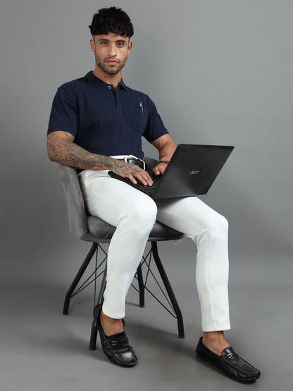 Mens Executive Cotton Polos with Pocket Oxford Navy Polo T-shirt TK707
