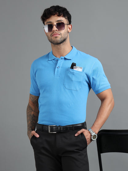 Mens Executive Cotton Polos with Pocket TUFTS BLUE Polo T-shirt TK707
