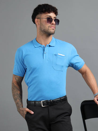 Mens Executive Cotton Polos with Pocket TUFTS BLUE Polo T-shirt TK707