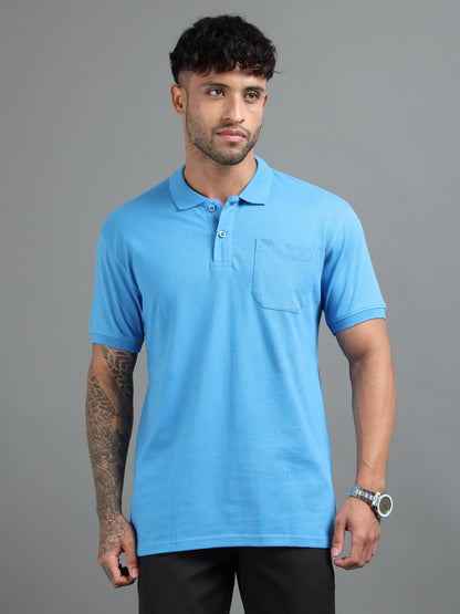 Mens Executive Cotton Polos with Pocket TUFTS BLUE Polo T-shirt TK707
