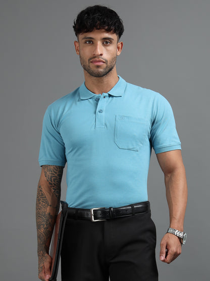 Mens Executive Cotton Polos with Pocket Frost blue Polo T-shirt TK707
