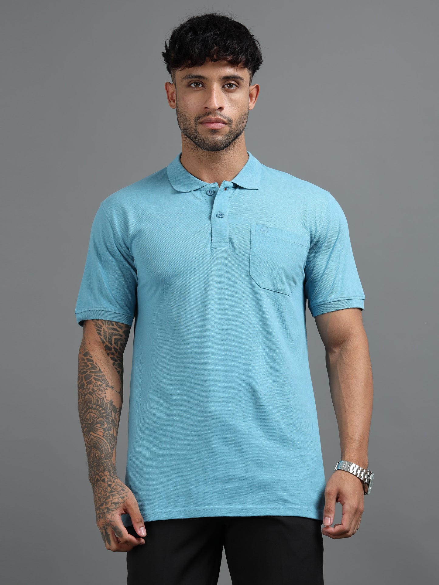 Mens Executive Cotton Polos with Pocket Frost blue Polo T-shirt TK707
