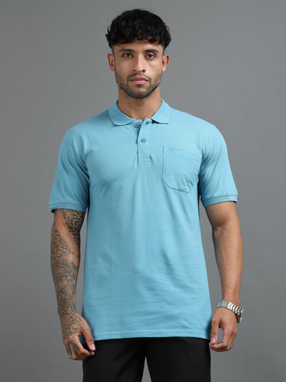 Mens Executive Cotton Polos with Pocket Frost blue Polo T-shirt TK707