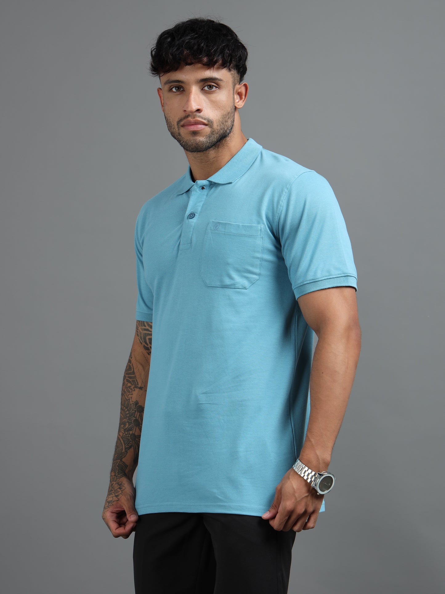 Mens Executive Cotton Polos with Pocket Frost blue Polo T-shirt TK707