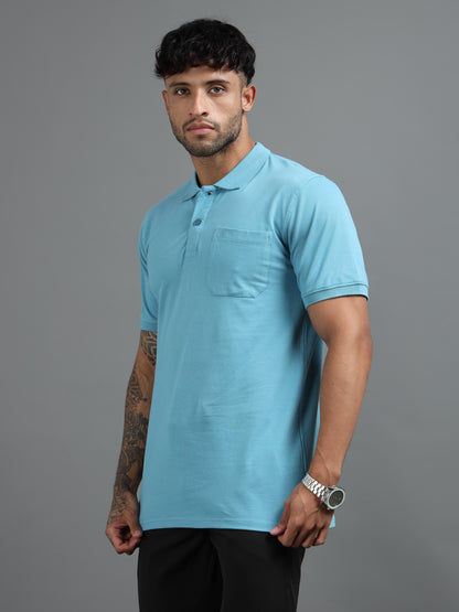 Mens Executive Cotton Polos with Pocket Frost blue Polo T-shirt TK707