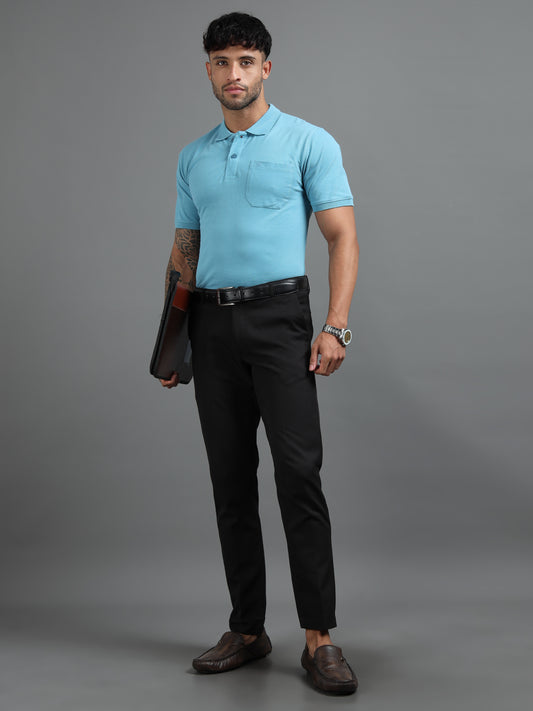 Mens Executive Cotton Polos with Pocket Frost blue Polo T-shirt TK707