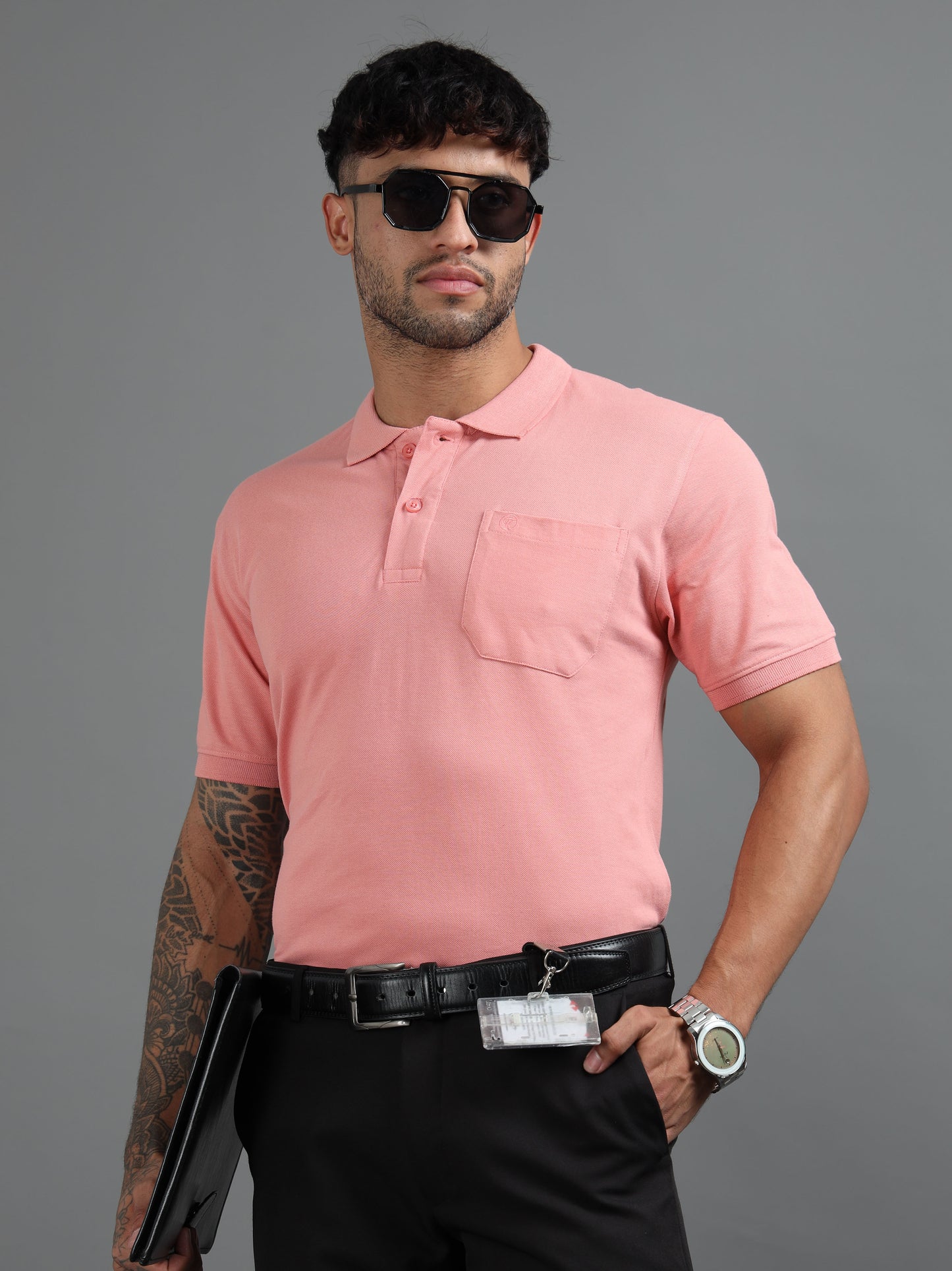Mens Executive Cotton Polos with Pocket Melon Polo T-shirt TK707