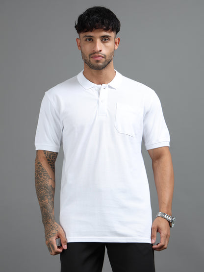 Mens Executive Cotton Polos with Pocket Misty White Polo T-shirt TK707