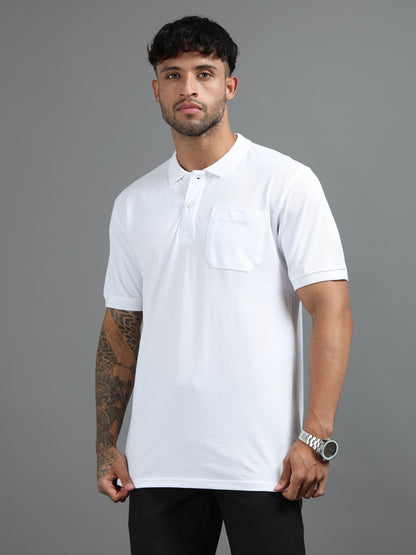 Mens Executive Cotton Polos with Pocket Misty White Polo T-shirt TK707