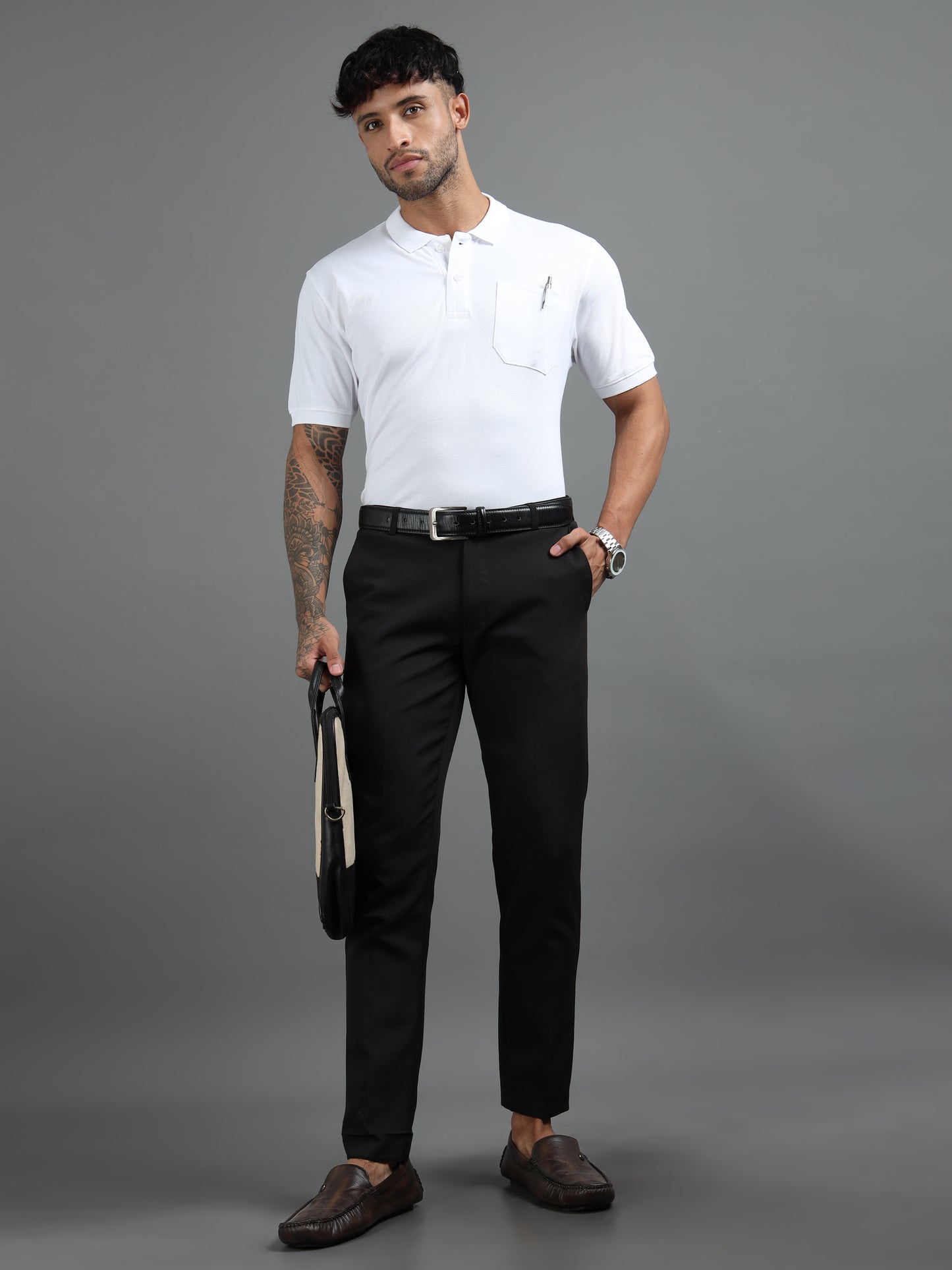 Mens Executive Cotton Polos with Pocket Misty White Polo T-shirt TK707