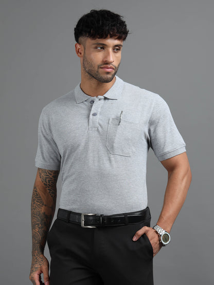 Mens Executive Cotton Polos with Pocket Glacier Grey Marl Polo T-shirt TK707