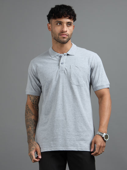 Mens Executive Cotton Polos with Pocket Glacier Grey Marl Polo T-shirt TK707