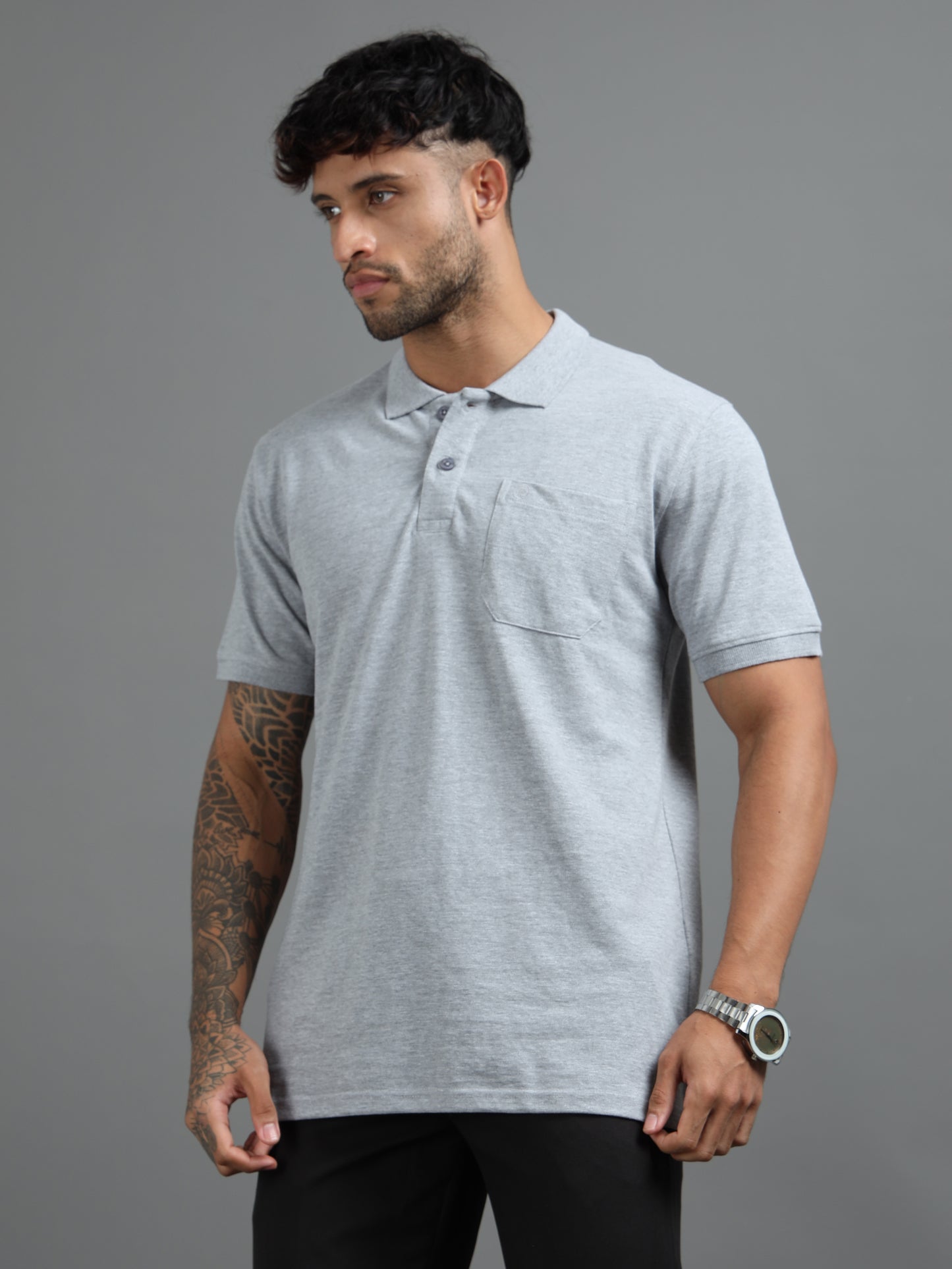 Mens Executive Cotton Polos with Pocket Glacier Grey Marl Polo T-shirt TK707