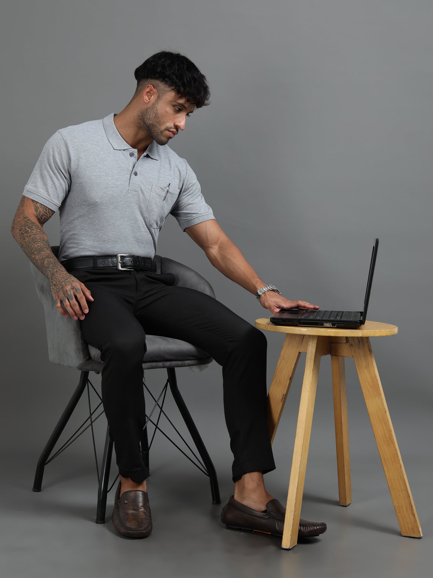 Mens Executive Cotton Polos with Pocket Glacier Grey Marl Polo T-shirt TK707